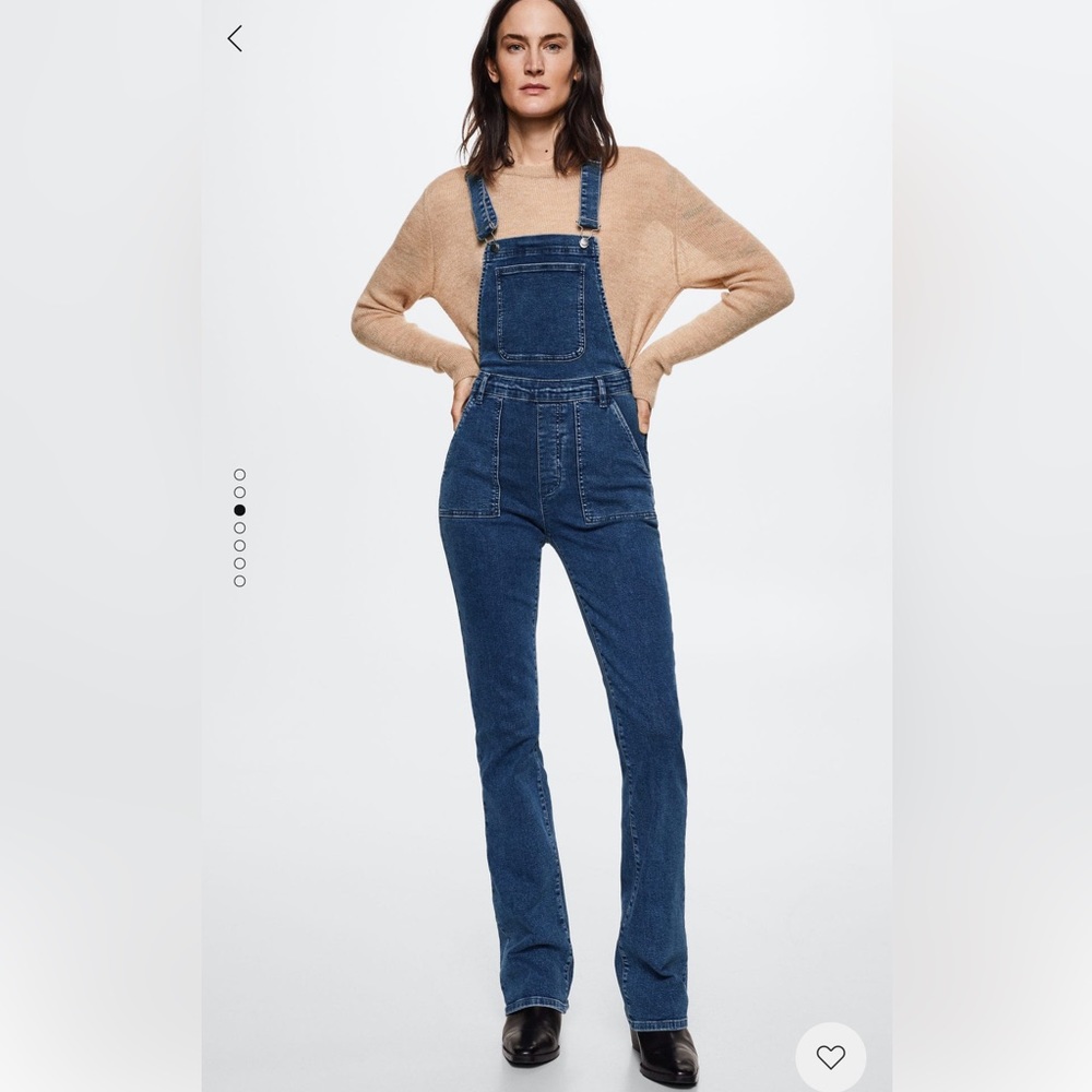 Mango Blue Denim Overalls with Beige Sweater Styling